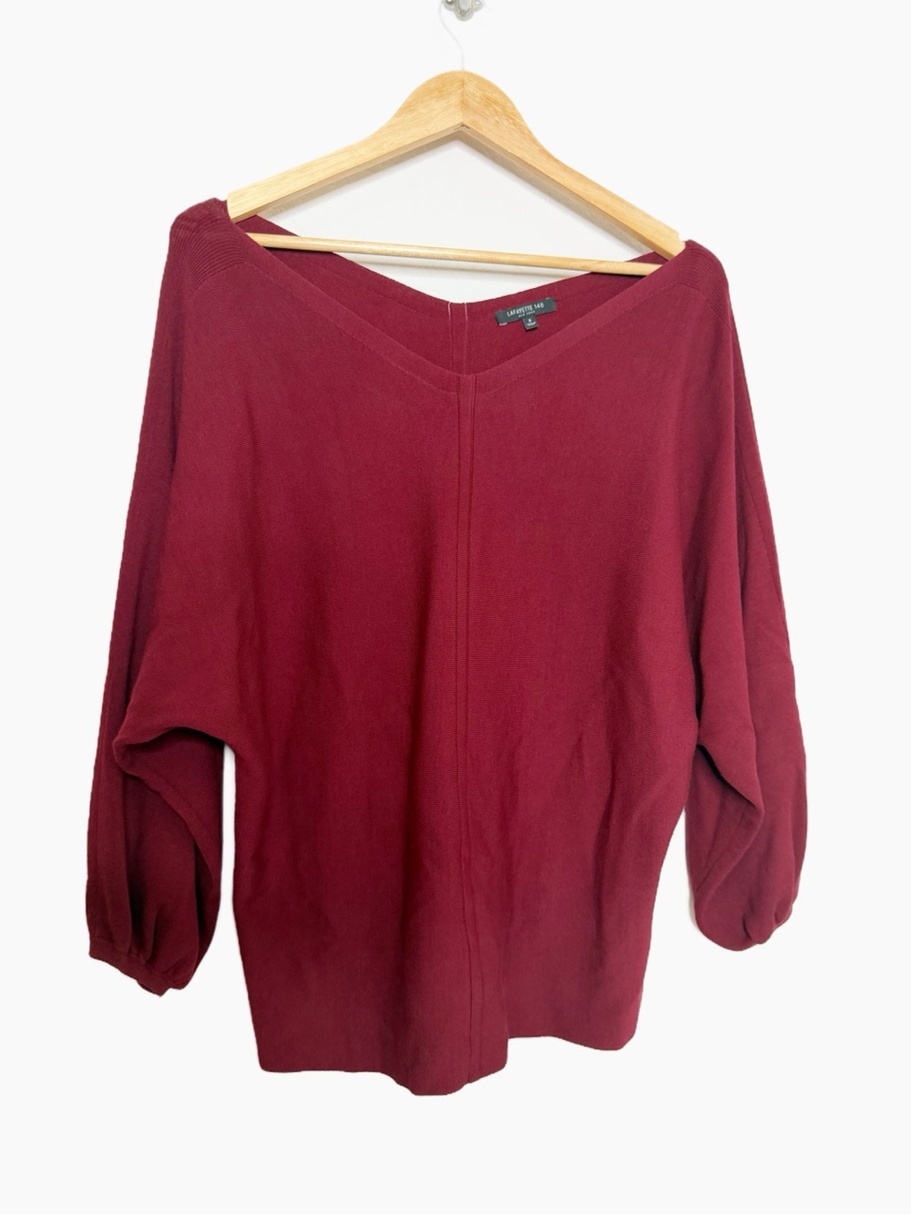 Lafayette 148 New York V-Neck Knit Sweater Burgundy Like New Size Small